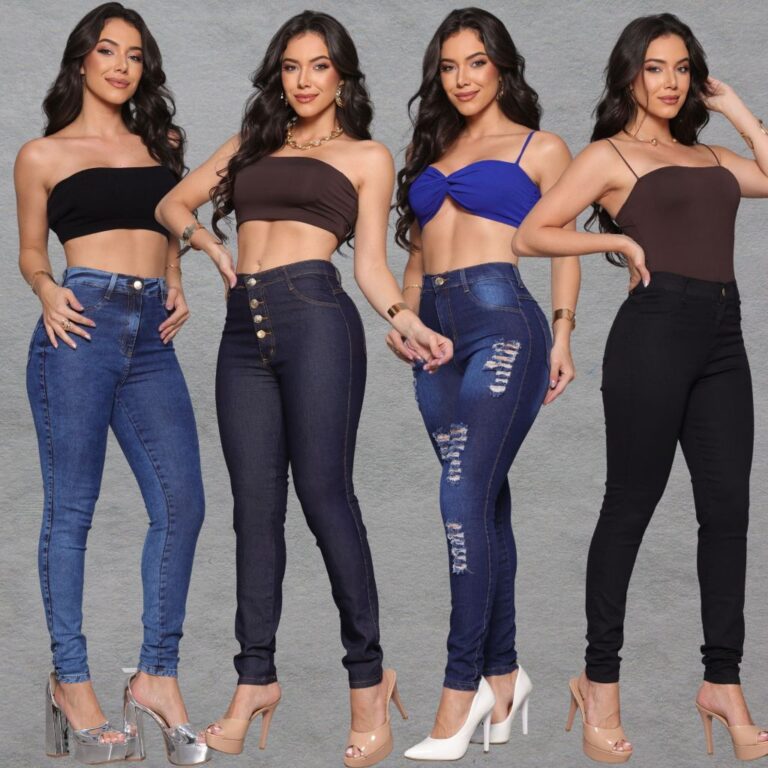 Calça Jeans Feminina Cintura Alta Skinny Cintura 
