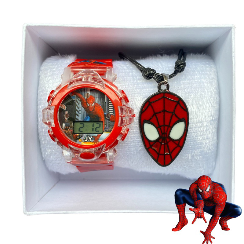 conjunto 3 pçs Relógio infantil menino digital homem Aranha musical com LED presente