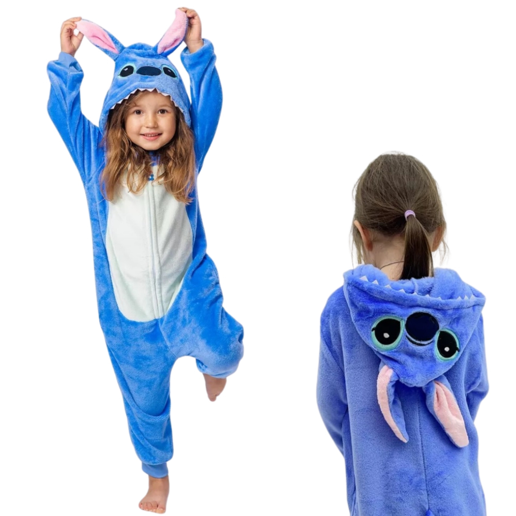 Pijama Macacão Stitch Infantil Menino Menina Quentinho Peluciado com zíper