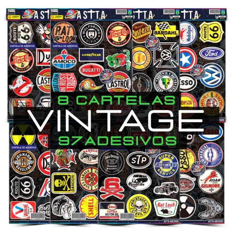 Kit 8 Cartelas de 97  Adesivos Logos Antigos Vinta