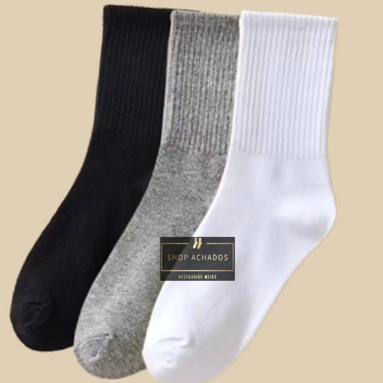 Promoção Relâmpago Kit 3 a 15 Pares Meia Masculina Cano Longo Algodão Lisa para o frio