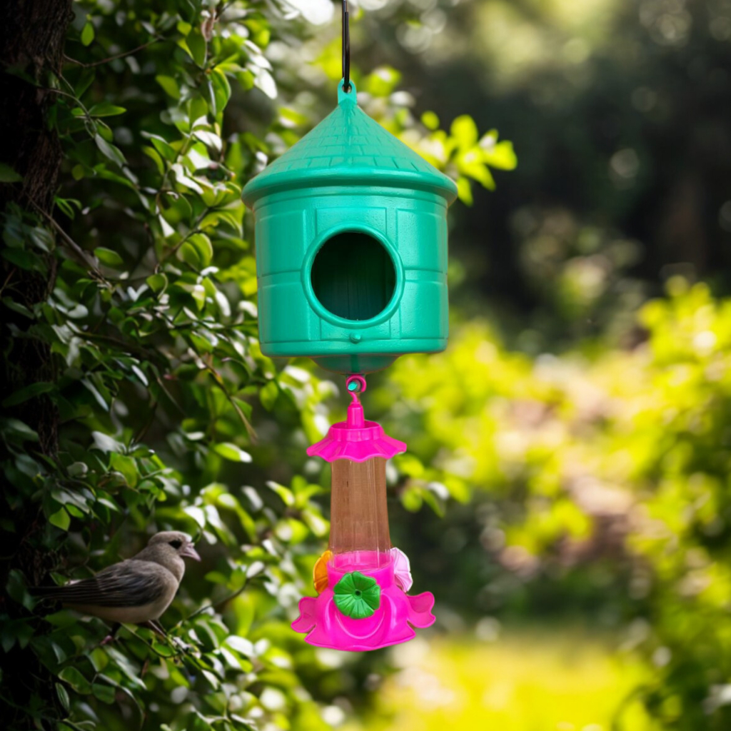 Casinha Para Pássaros Livres com Bebedouro de Pendurar Decoração para Jardim e Varanda