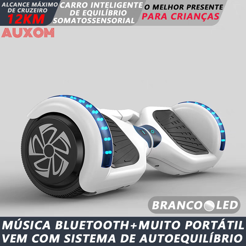 Hoverboard Infantil Skate Elétrico 6,5 com LED Música Bluetooth e Motor 600W para Meninos e Meninas-