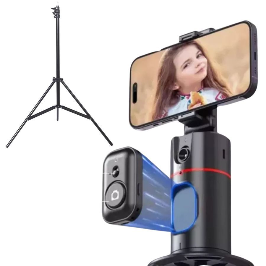 Tripé Inteligente Suporte para Celular Reconhecimento Facial 360° 2.1m Automático p/ Vídeo e TikTok