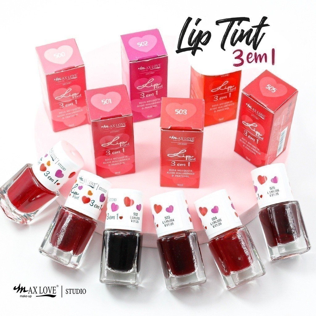 Lip Tint 3 em 1 Rosa Mosqueta Max Love com Ácido Hialurônico e D-Pantenol