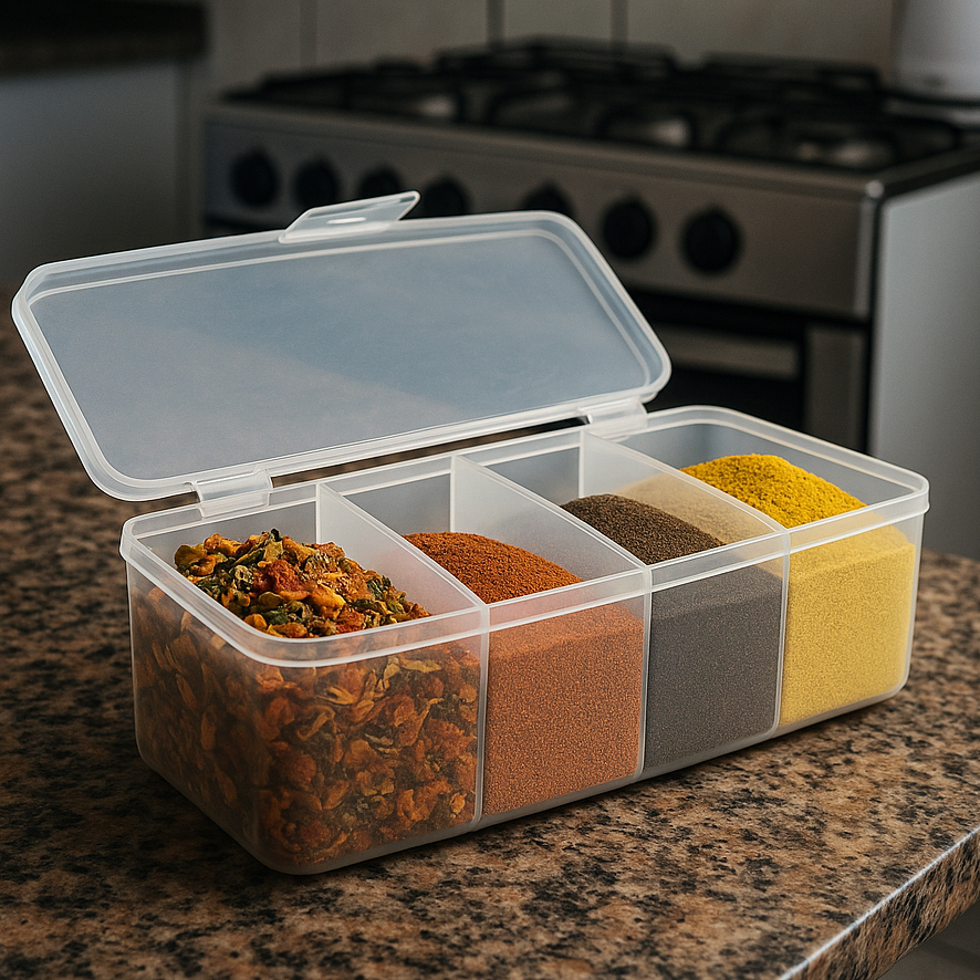 Pote Porta temperos Porta Condimentos  Organizador Com Divisórias Com 4 Colherezinhas Grátis