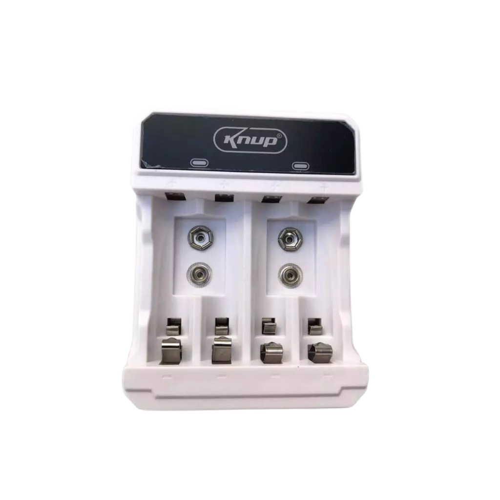 Carregador de Pilhas Universal e Baterias Recarregáveis Indicador LED – Branco – KNUP