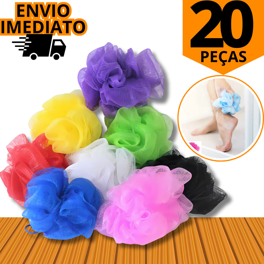 Kit 20 Esponja Bucha De Nylon Para Banho Macia Com Cordinha Esfoliante Espumanete