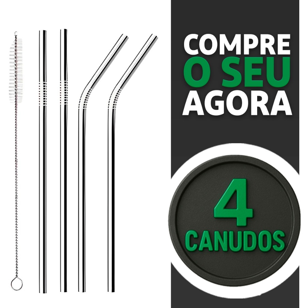 Combo 04 Canudos Inox Com Escova Ecológico Reutilizáveis Sustentáveis
