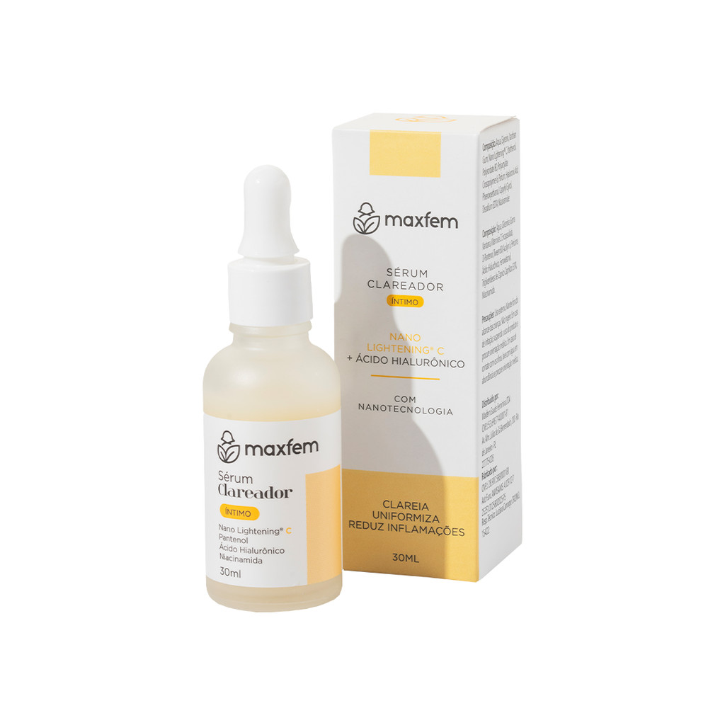Sérum Clareador Maxfem 30ml com ácido hialurônico: hidrata, clareia e uniformiza dia e noite