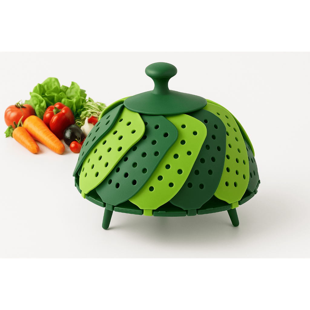 Cesto Cozimento a Vapor Retrátil em Nylon Silicone para Legumes Verduras Panelas Cozinha 25cm Verde