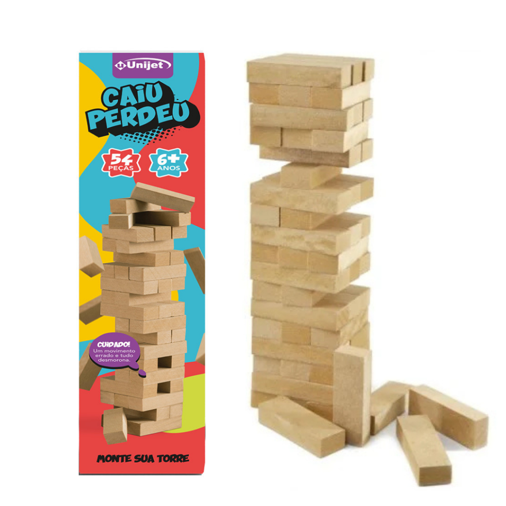 Jogo Caiu Perdeu Torre de Madeira Terremoto Desenvolve Coordenação Motora