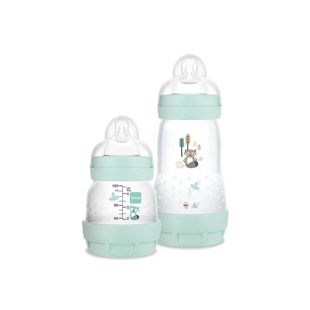 Kit 2 Mamadeiras MAM Easy Start 130ml 260ml Azul Bico Silicone Fluxo Lento Bebe Completo