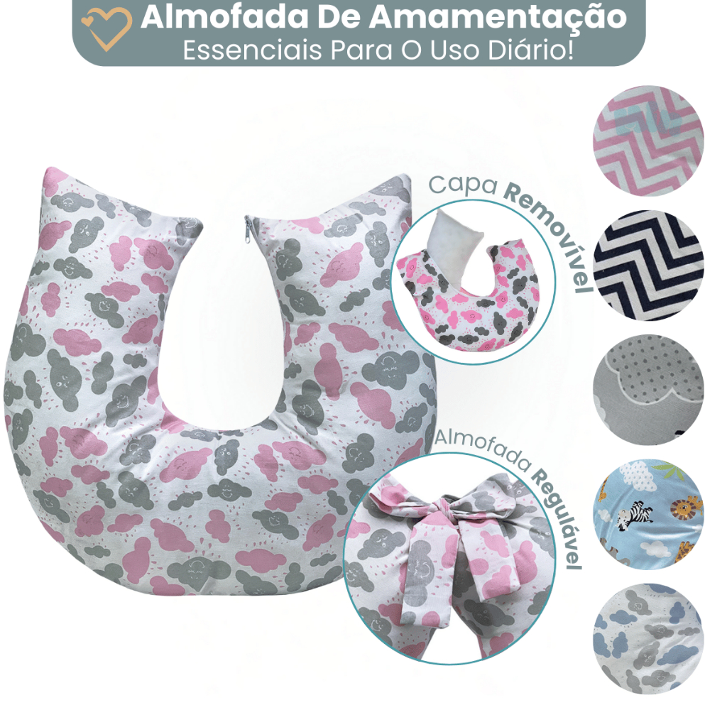 Almofada De Amamentação com ziper e Refil Varias Estampas Menino Menina