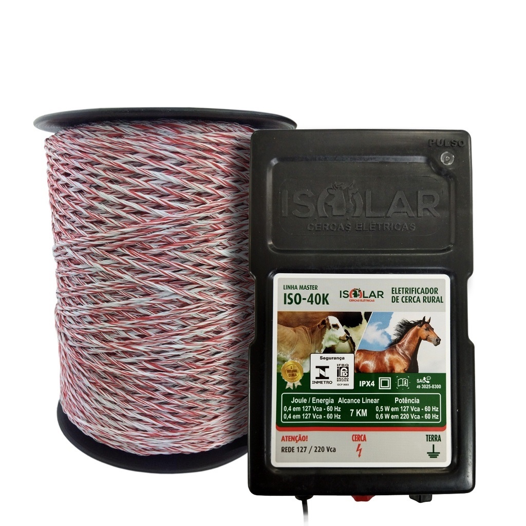 01 Eletrificador rural 40k + 100m Fio eletroplastico VM/BR