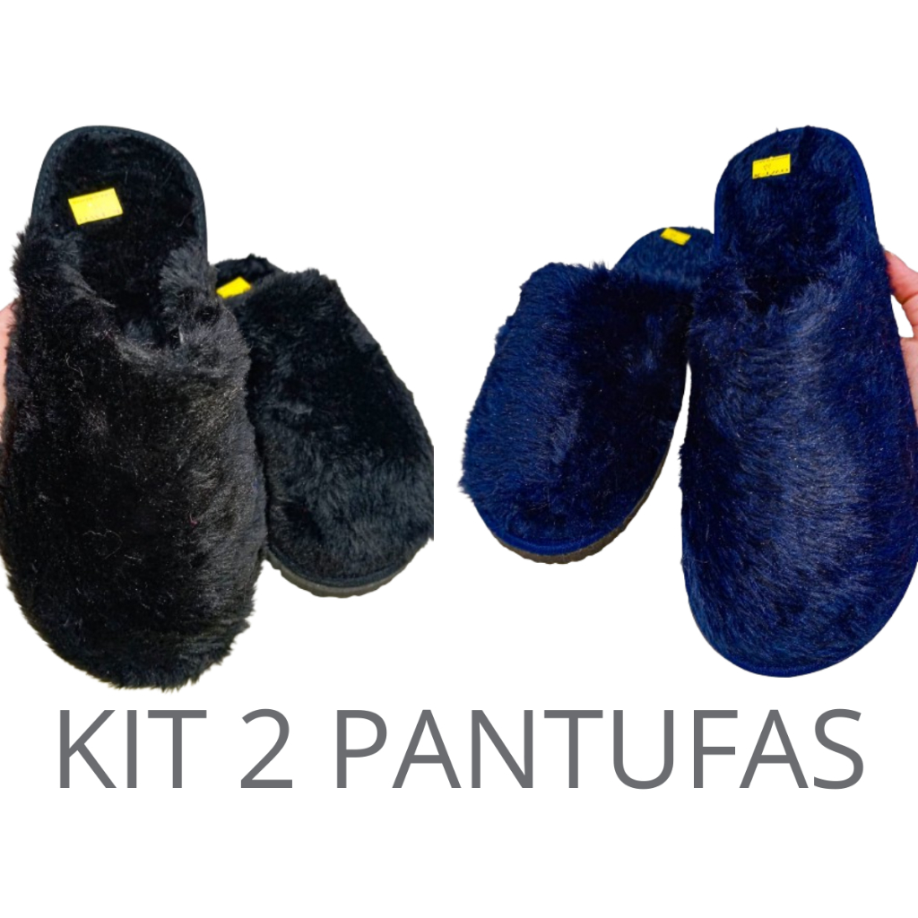 KIT 2 PANTUFAS DE PELÚCIA MASCULINO CONFORTÁVEL, CHINELO DE QUARTO, INVERNO, FRIO, SOLADO ANTIDERRAP