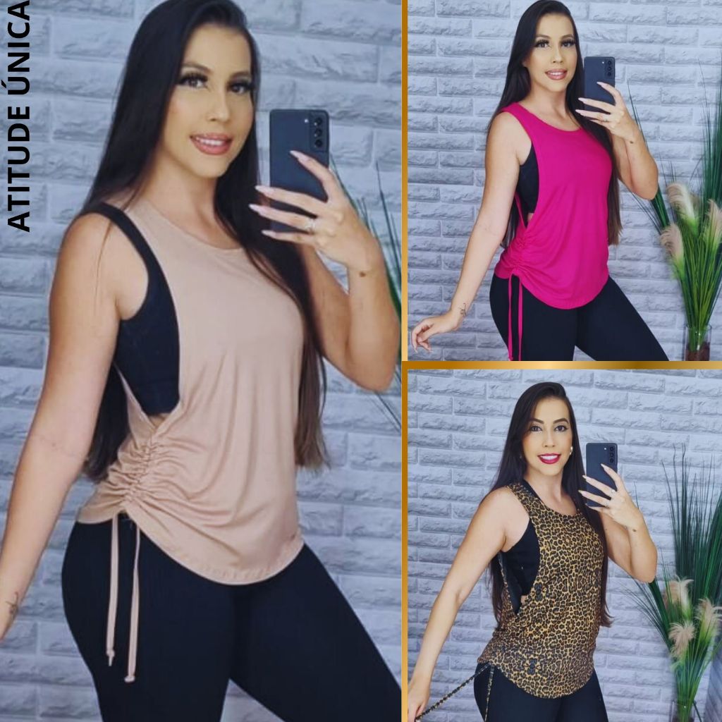 Blusas Dry Fit Feminina Fitness Academia Puxar ) Veste Legging Tapa Bumbum Tule Camiseta  Top Regata