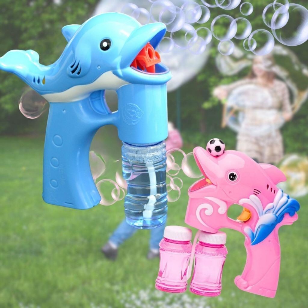 Brinquedo Máquina Lança Bolhas De Sabão Golfinho Led