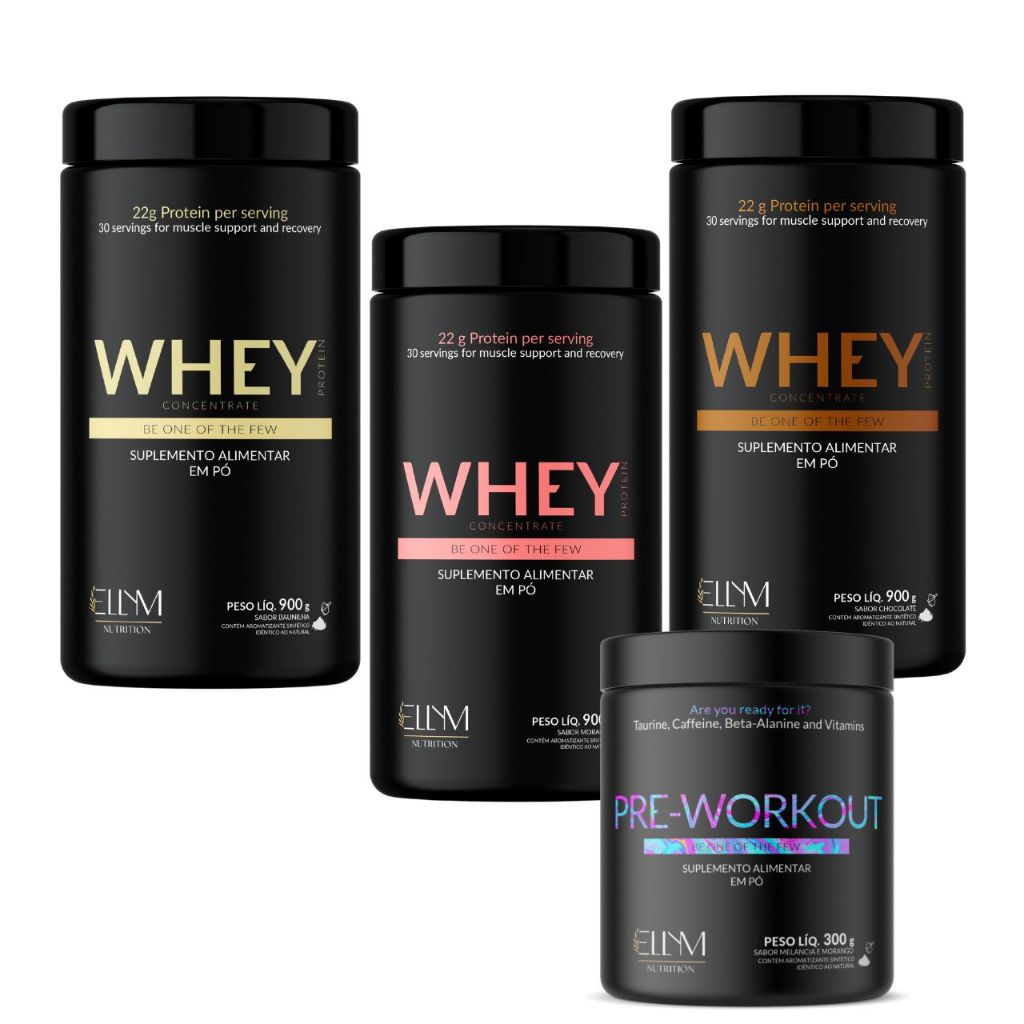Kit Suplementação Whey Protein 900g 1 Sabor à Escolha + Pré-Treino 300g Morango e Melancia