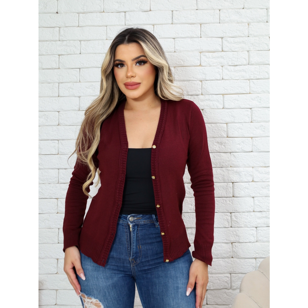 MONNEI Cardigan Blusa Casaquinho Tricot com botões