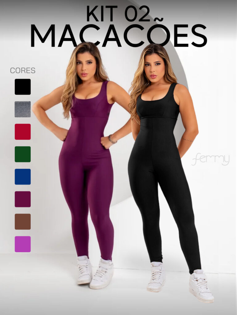 Kit 2 Macacões Longos Zero Transparência Fitness Premium Legg Feminino Academia Treino Bojo Removíve