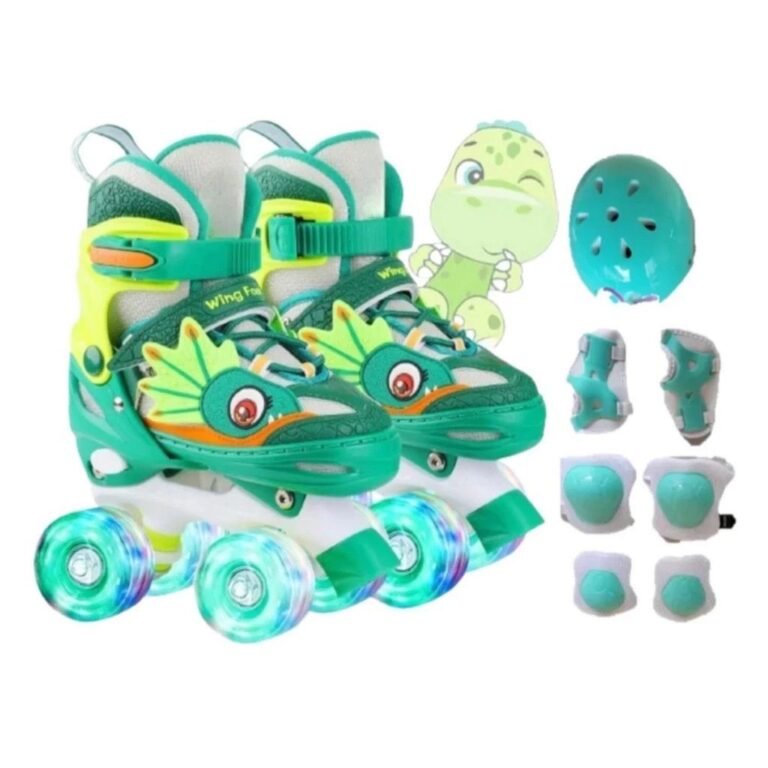 Patins Infantil 4 Rodas Led + Proteção Ajustáve