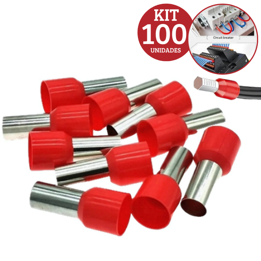 Kit 100 Terminal Conector Tubular Ilhós 1,5mm 2,5mm 4mm 6mm 16mm Capa Tubo Para Isolar Crimpar Fio C