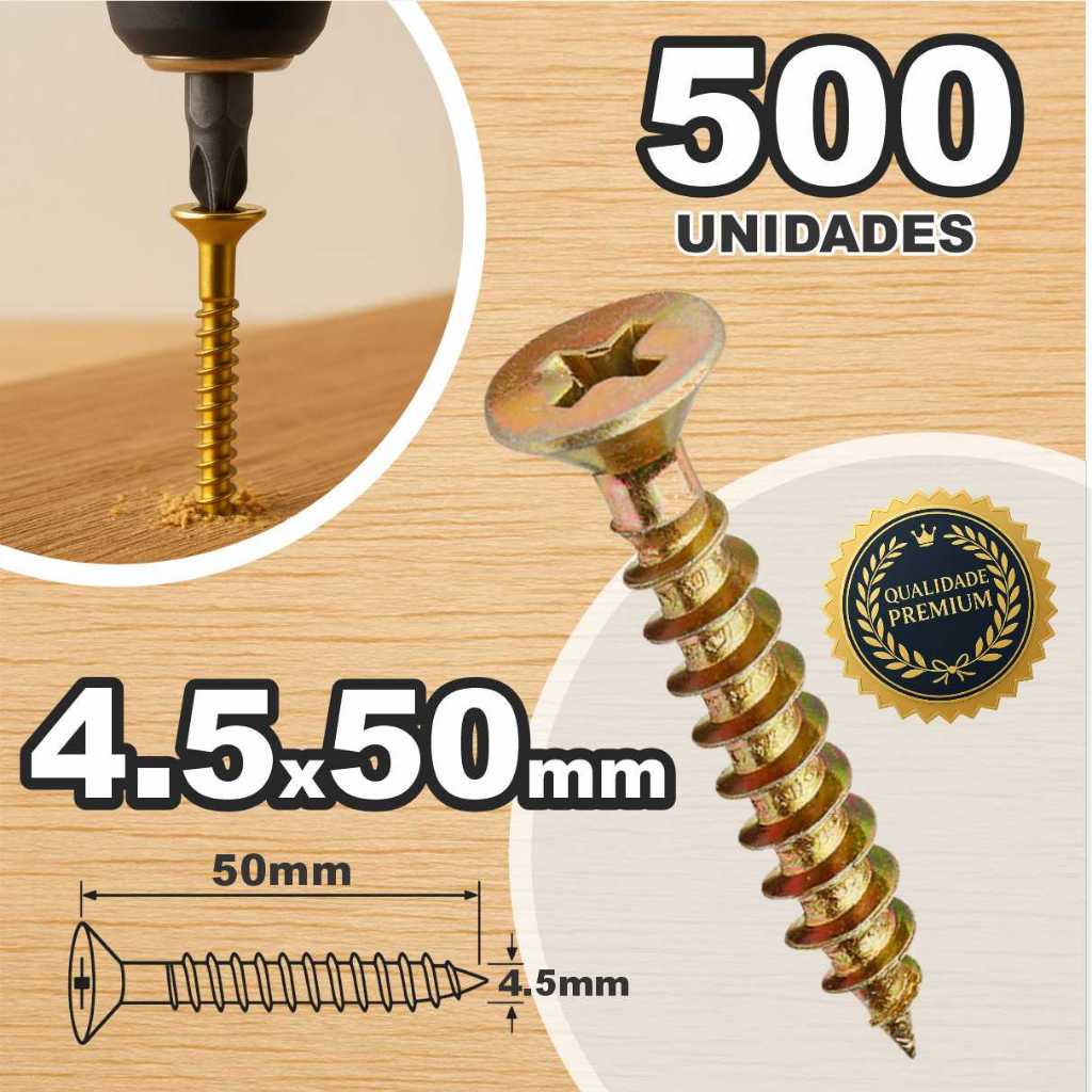 Caixa Com 500 Parafuso 4.5×50 Chipboard Philips Cabeça Chata Para Madeira Moveis MDF Palet