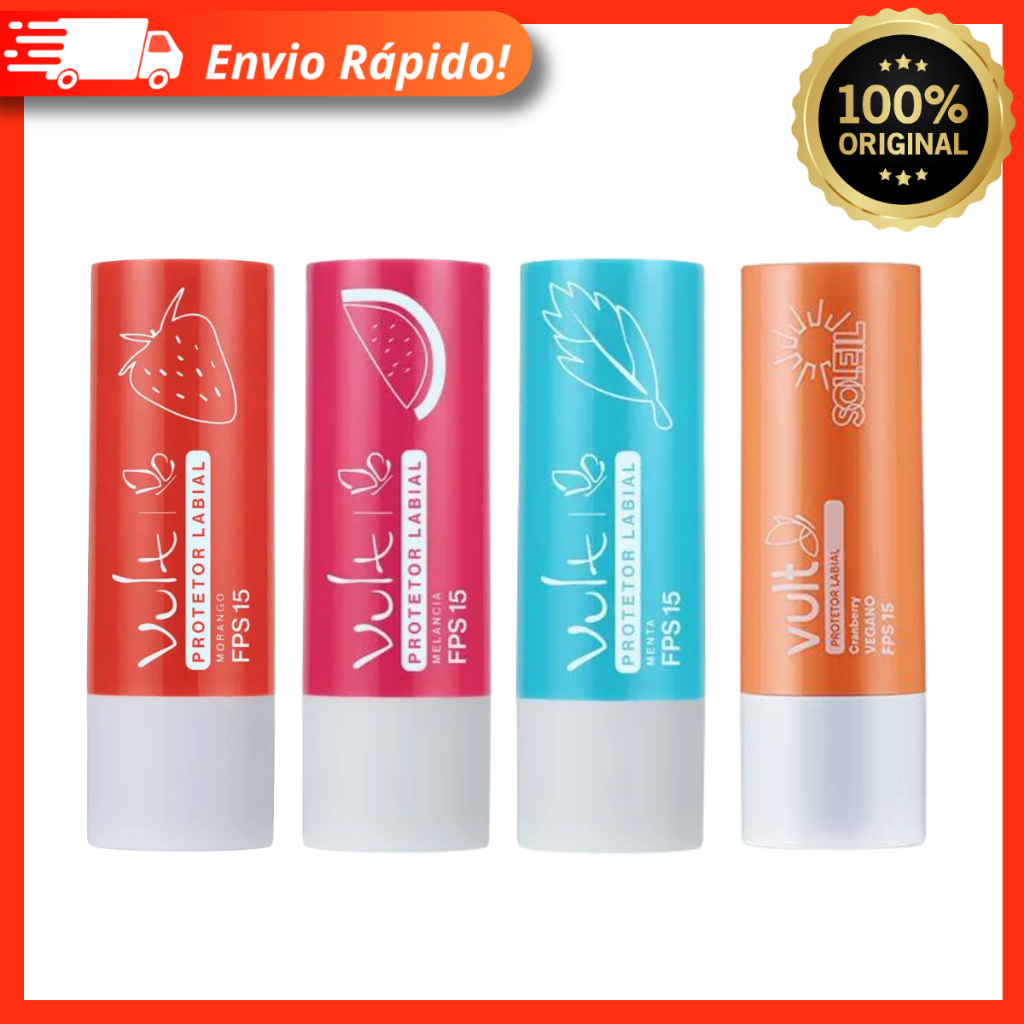 Protetor Labial Balm FPS 15 Lábios Hidratados Melancia Menta Morango Cranberry – Vult