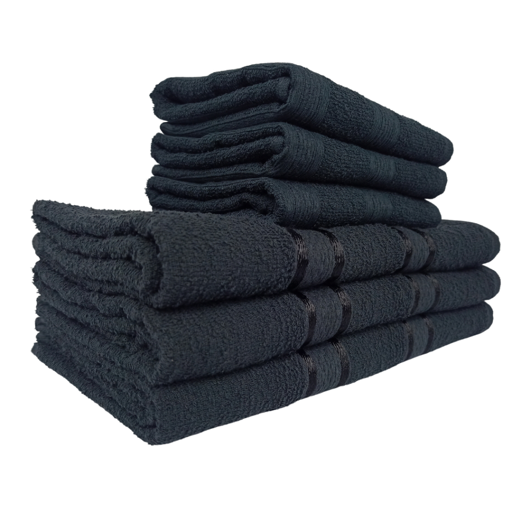 Kit 6pçs Toalhas de Banho e Rosto Paris  Preto(3 Banho 3Rosto) Atacado
