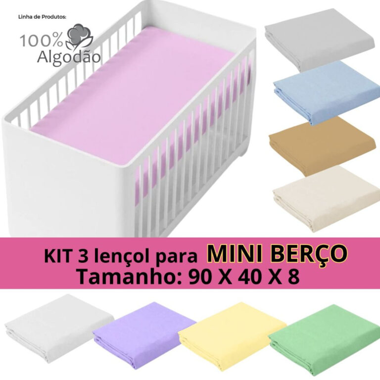 KIT 3 LENÇOL AVULSO DE ELÁSTICO PARA MINI BERÇO