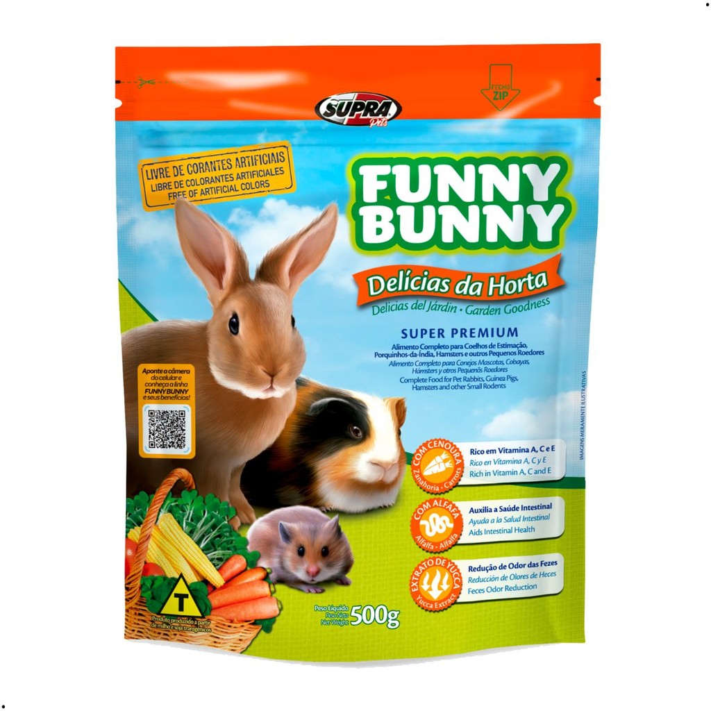 Funny Bunny Delícias da Horta 500g Ração Coelhos Roedores Alimento Completo Super Premium Supra