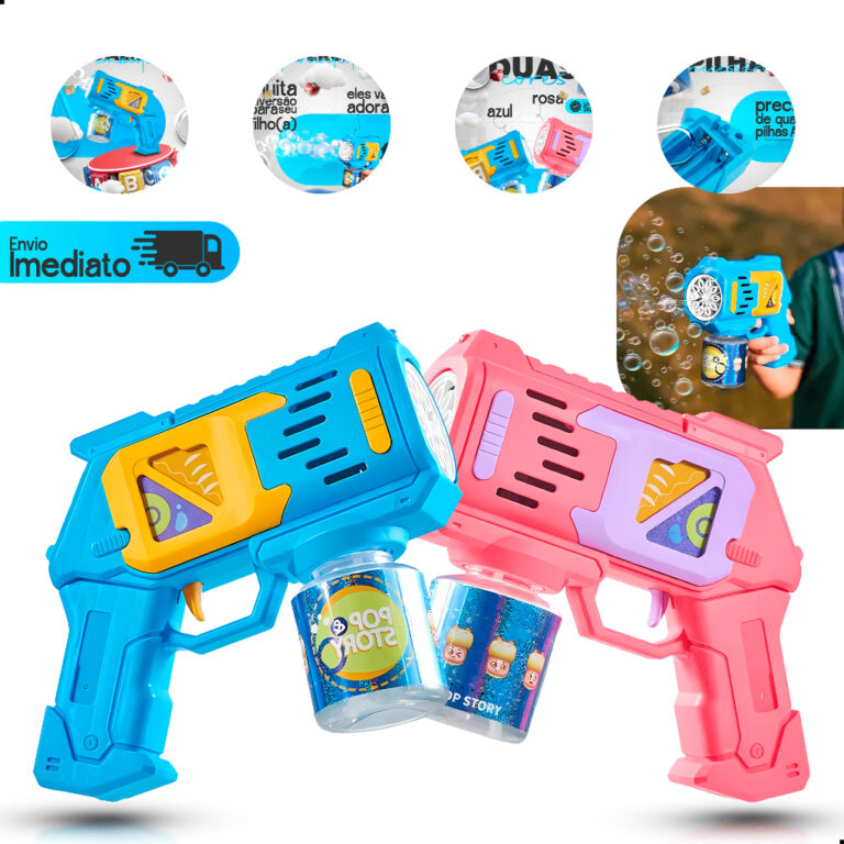 Brinquedo arminha de bolha de sabão colorido infa