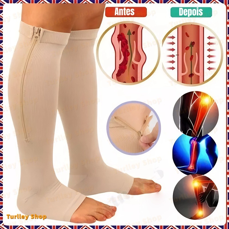 Par S/L Média Compressão Varizes Pernas Cansadas Inchaço Dores 3/4 Zíper 20-30 Mmhg Compressão Uniss