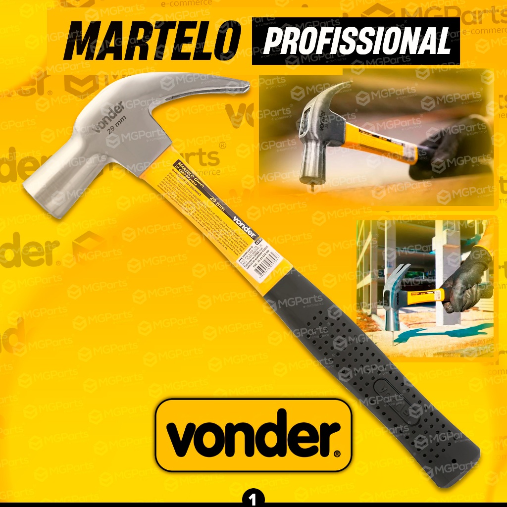 Martelo Unha Vonder Profissional Cabo de Fibra de Vidro 29/25/20mm Reforçado Original Marreta