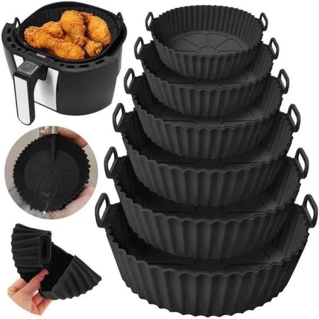 Kit 6 Formas Airfryer Tamanhos Variados Silicone Antiaderente Microondas Lavável com Alça