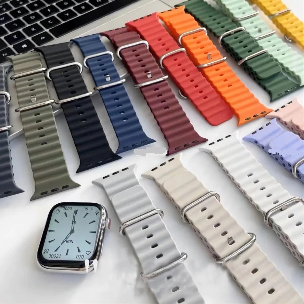 Pulseira de smartwatch De Silicone Ocean Straw Capaz Para Relógio Apple Série 8 Ultra Replacement 42