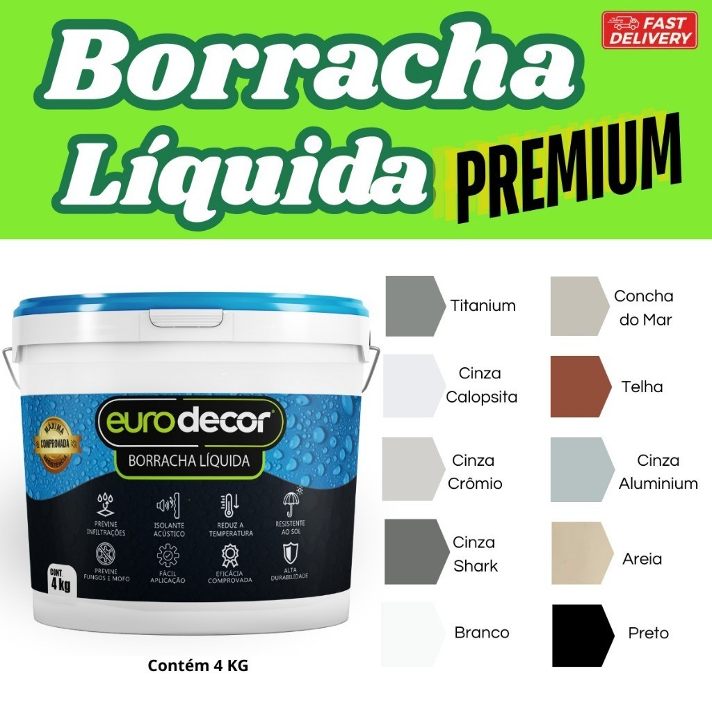 Borracha Líquida Premium 4KG Impermeabilizante Tinta Emborrachada Flexível 1KG e 4KG