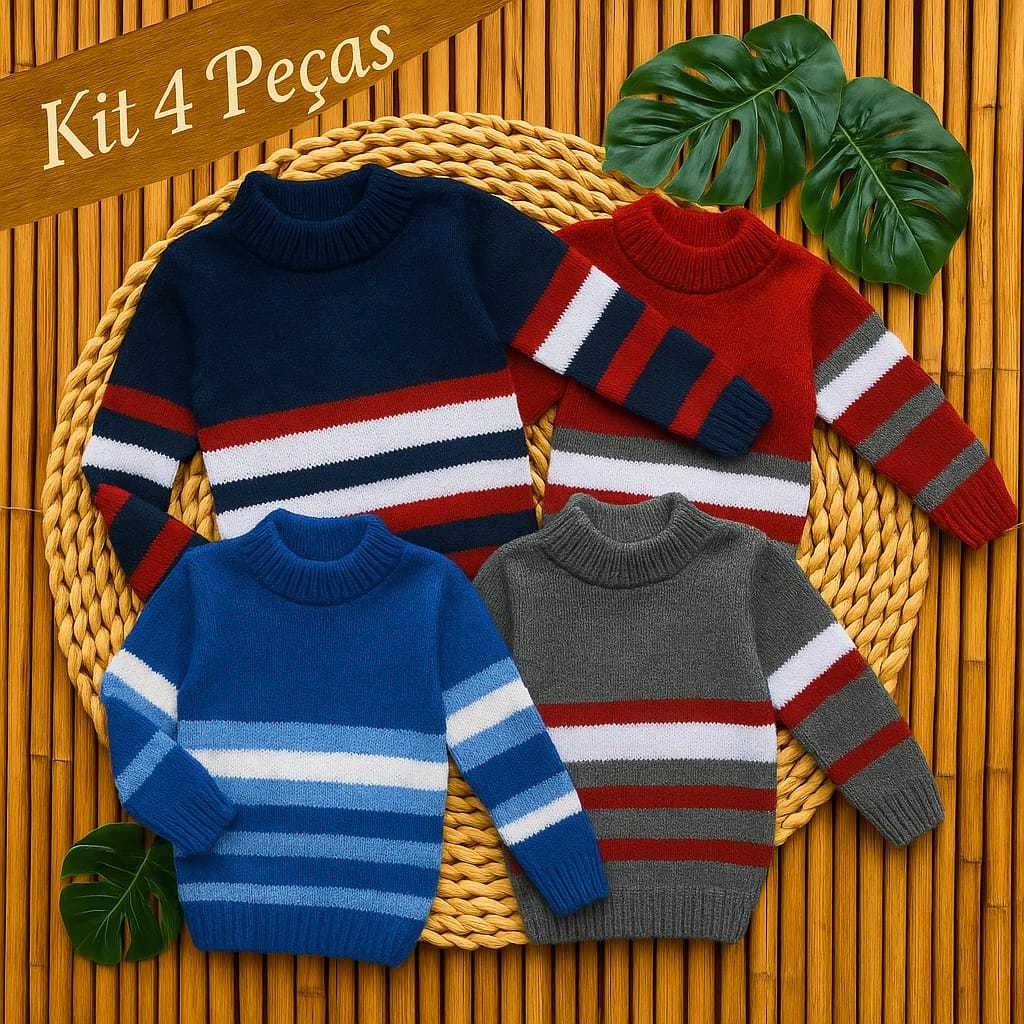 Blusa de Lã Infantil Menino Gola Alta Cacharrel  Moda Inverno do Tamanho 1 ao 8 – Masculino
