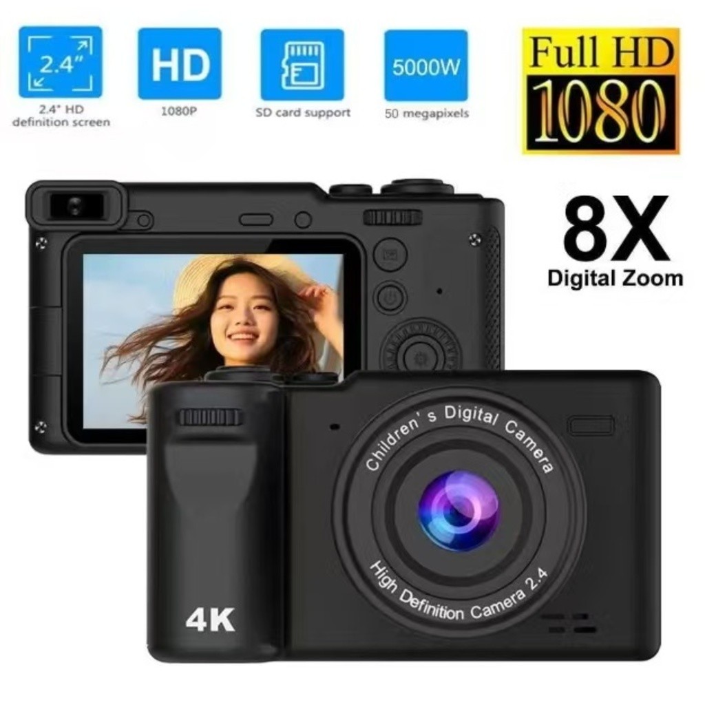 Câmera Digital HD 1080p Compacta para Iniciantes e Crianças com Zoom 8x e 50MP