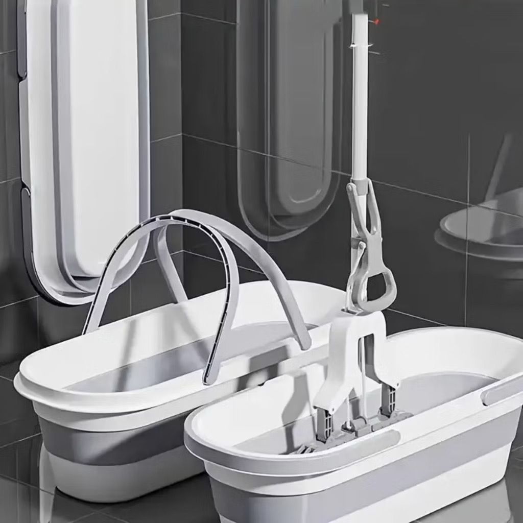 Balde Retrátil Dobrável Flexível Retangular 26L Silicone Multiuso Com 4 Rodinha e Alça