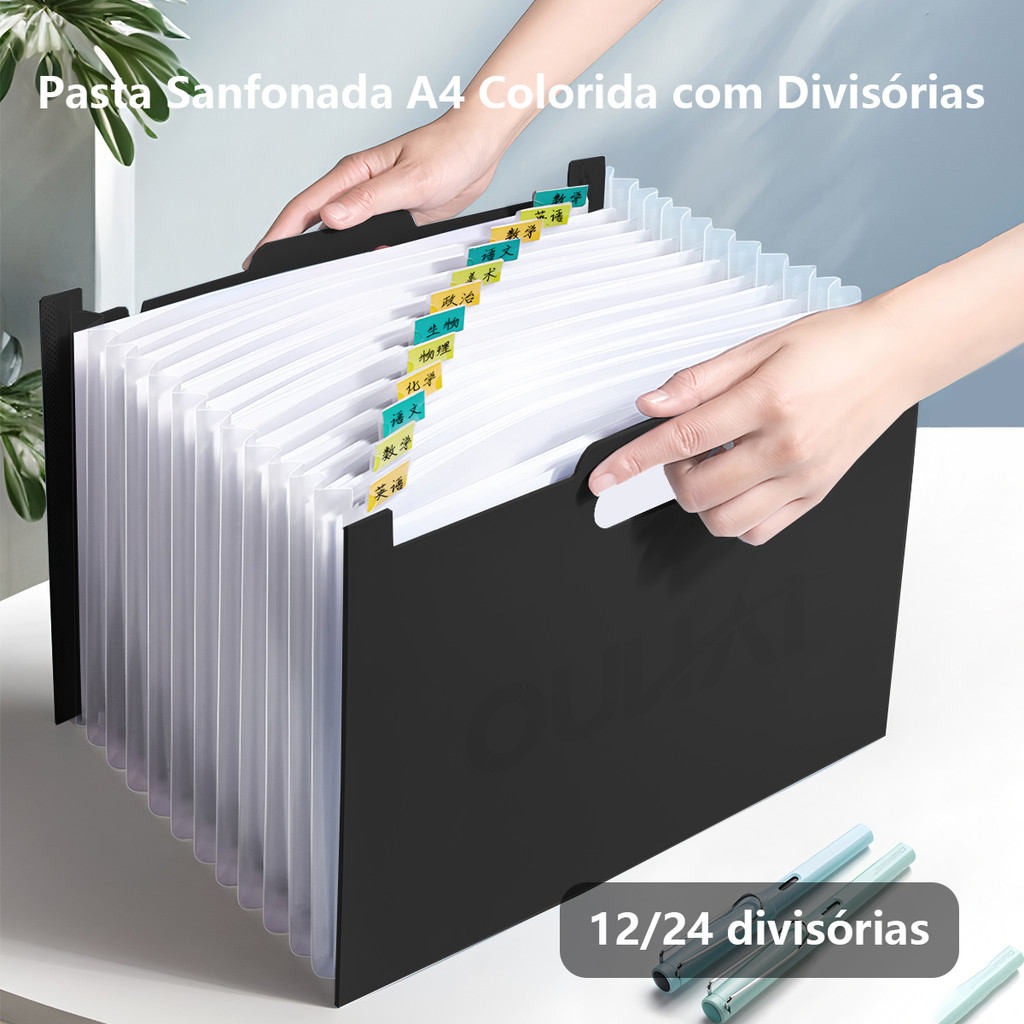 Pasta com 24 Divisórias / 12 Divisórias Organizadora de Documentos Sanfonada Multiuso