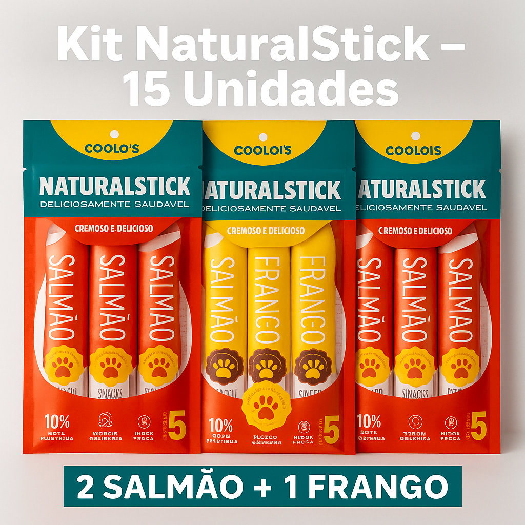 Kit NaturalStick 15 Unidades  Petiscos Cremosos para Gatos | Salmão + Frango