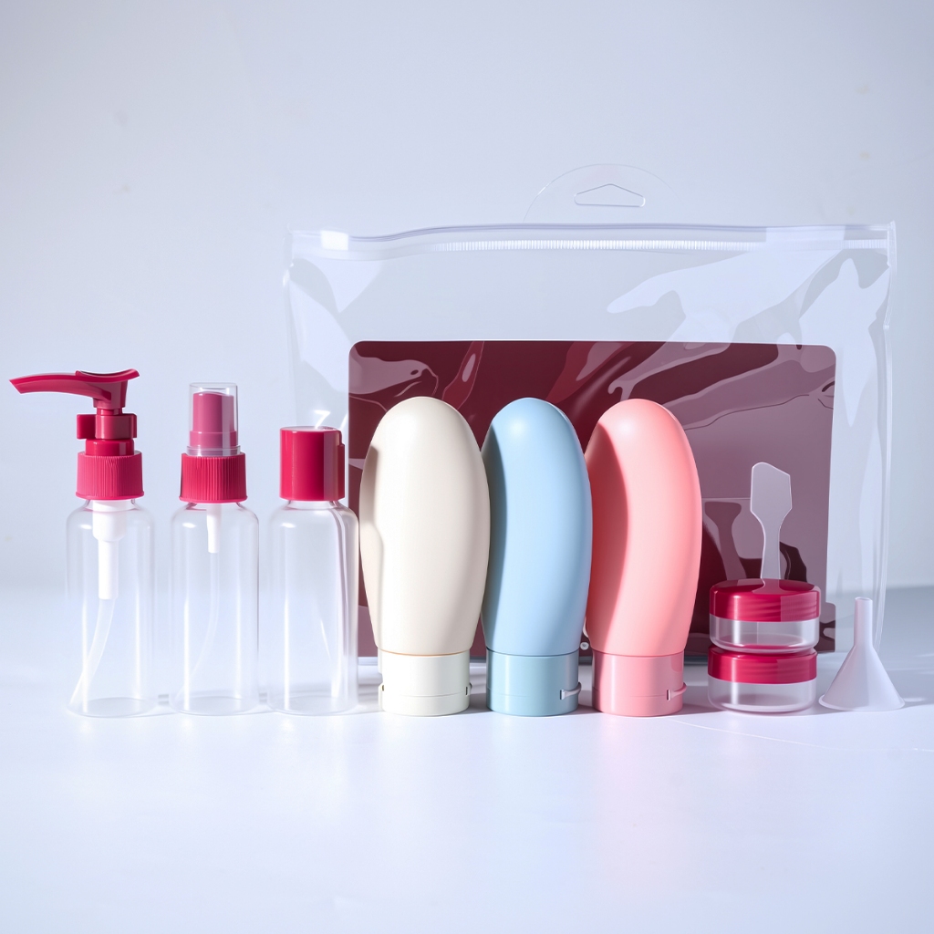 Conjunto Portátil de Viagem P/Cosméticos e HigieneFrascos Potes e Bolsa Organizadora ATP26-3