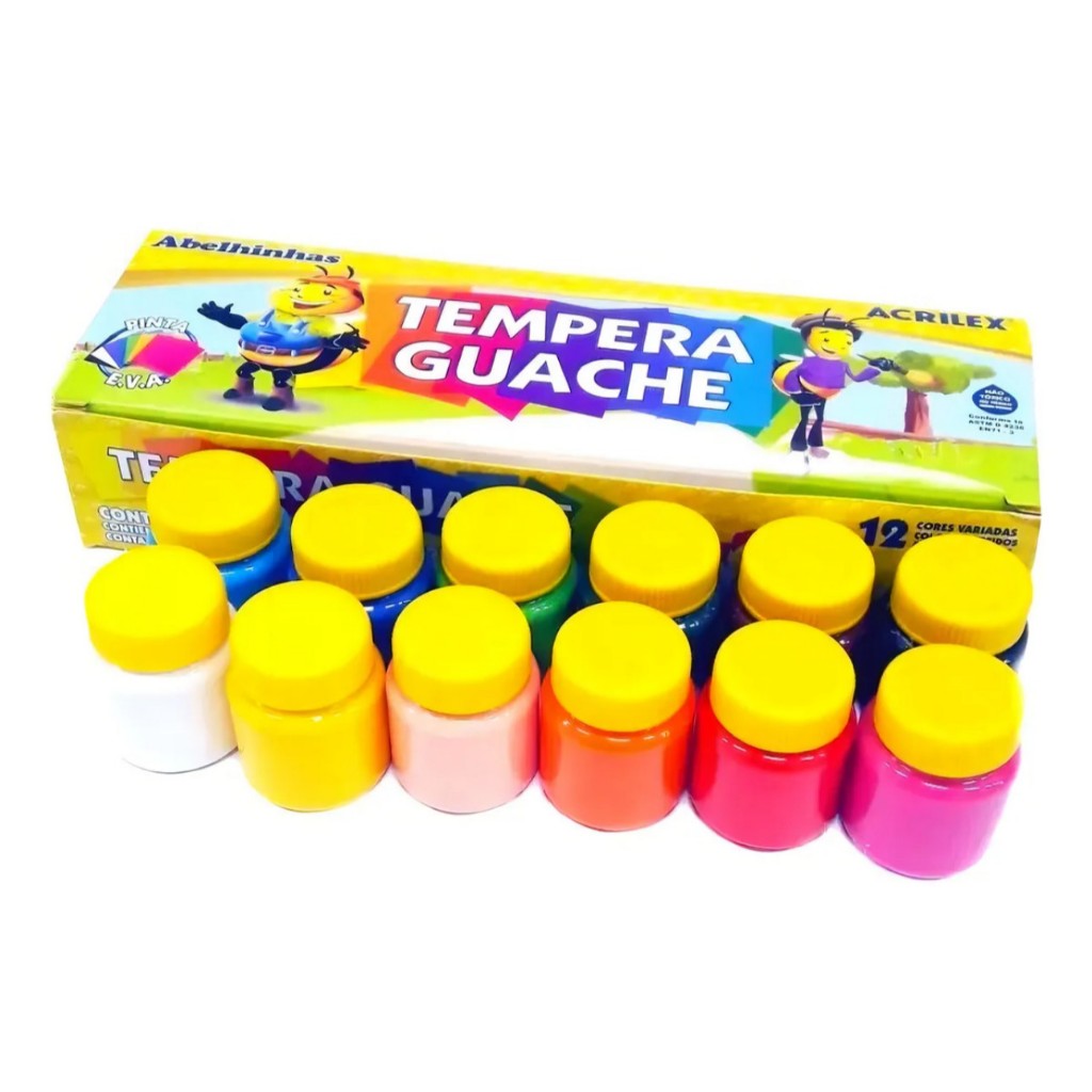 Tinta Guache Acrilex 15ml (12 Cores)  Kit Escolar e Artesanato Premium
