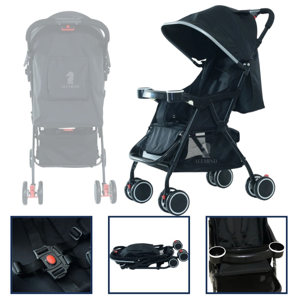 Carrinho de Bebê Guarda-Chuva Acolchoado Reclinável com Suporte para Mamadeira
