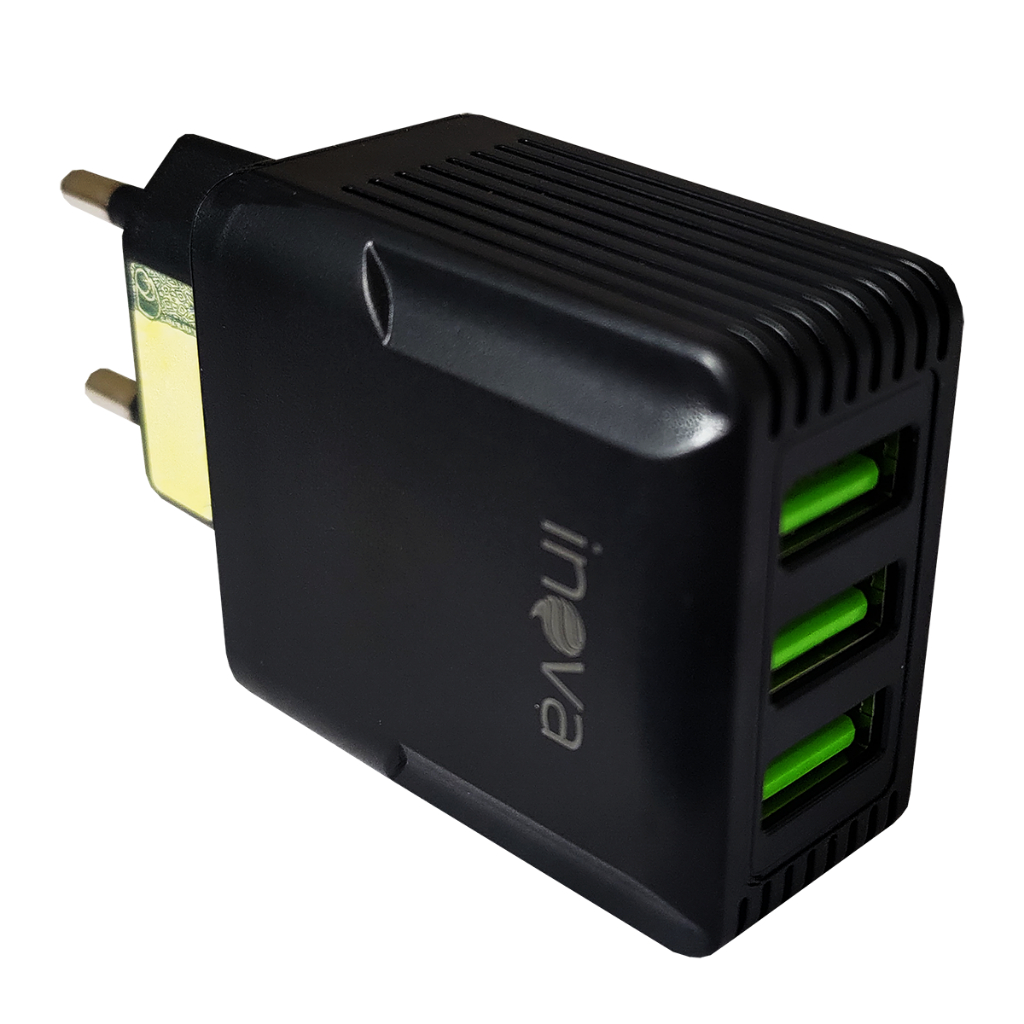 Carregador Celular USB 3 Entradas Fonte Tomada 5.1A Preta