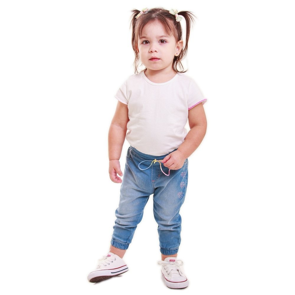 Calça Jeans Bebê Menina Jogger com Brilho e Cós Elástico