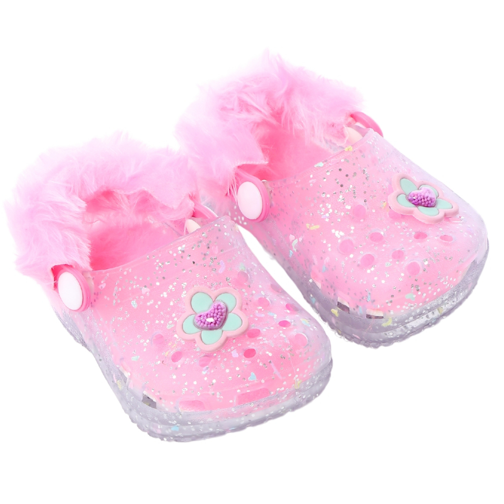 Pantufa infantil menina babuche pelinho flor coração juju shoes