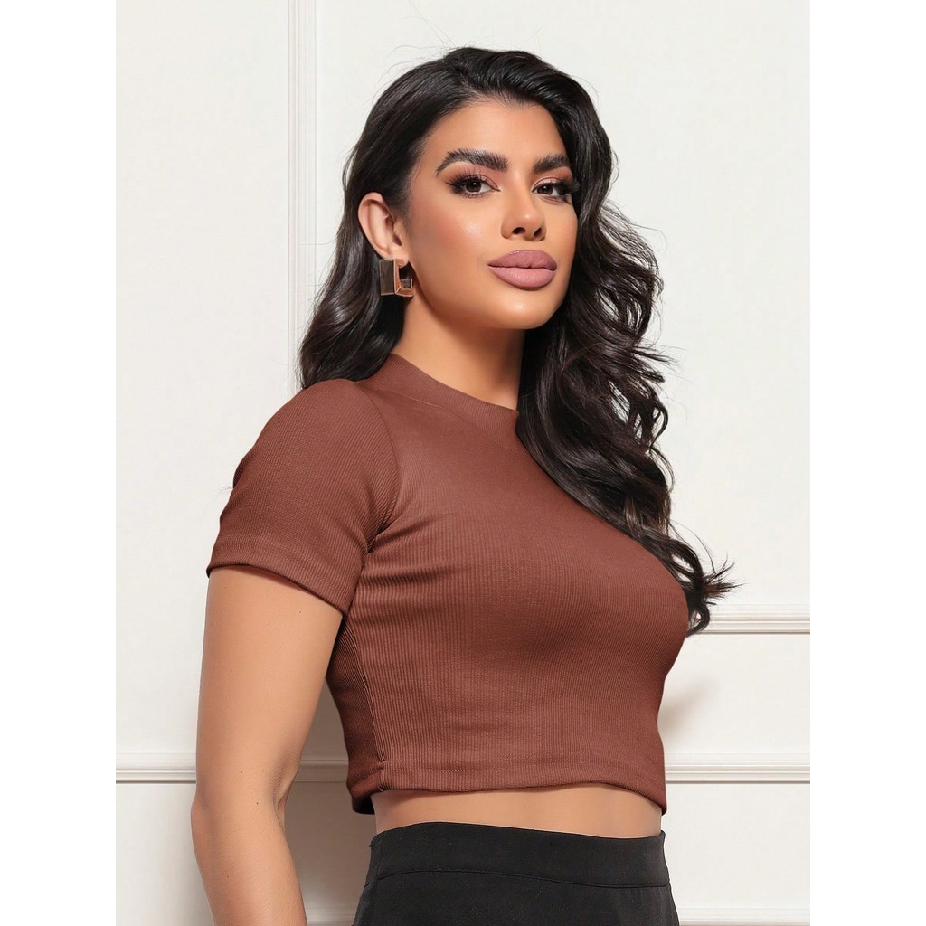 Cropped Canelada de Manga Curta Basico